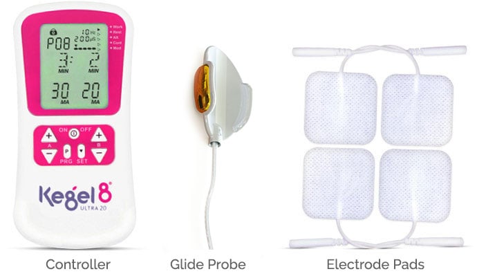 Kegel8 Ultra 20 Electronic Pelvic Floor Toner with Glide Gold Probe and Electrode Pads